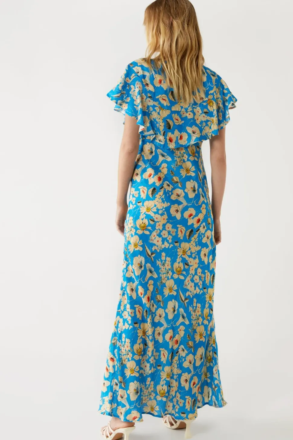 Petite Floral Fluted Sleeve Maxi Tea Dress