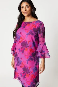 Petite Floral Flute Sleeve Shift Dress