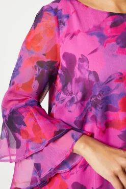 Petite Floral Flute Sleeve Shift Dress