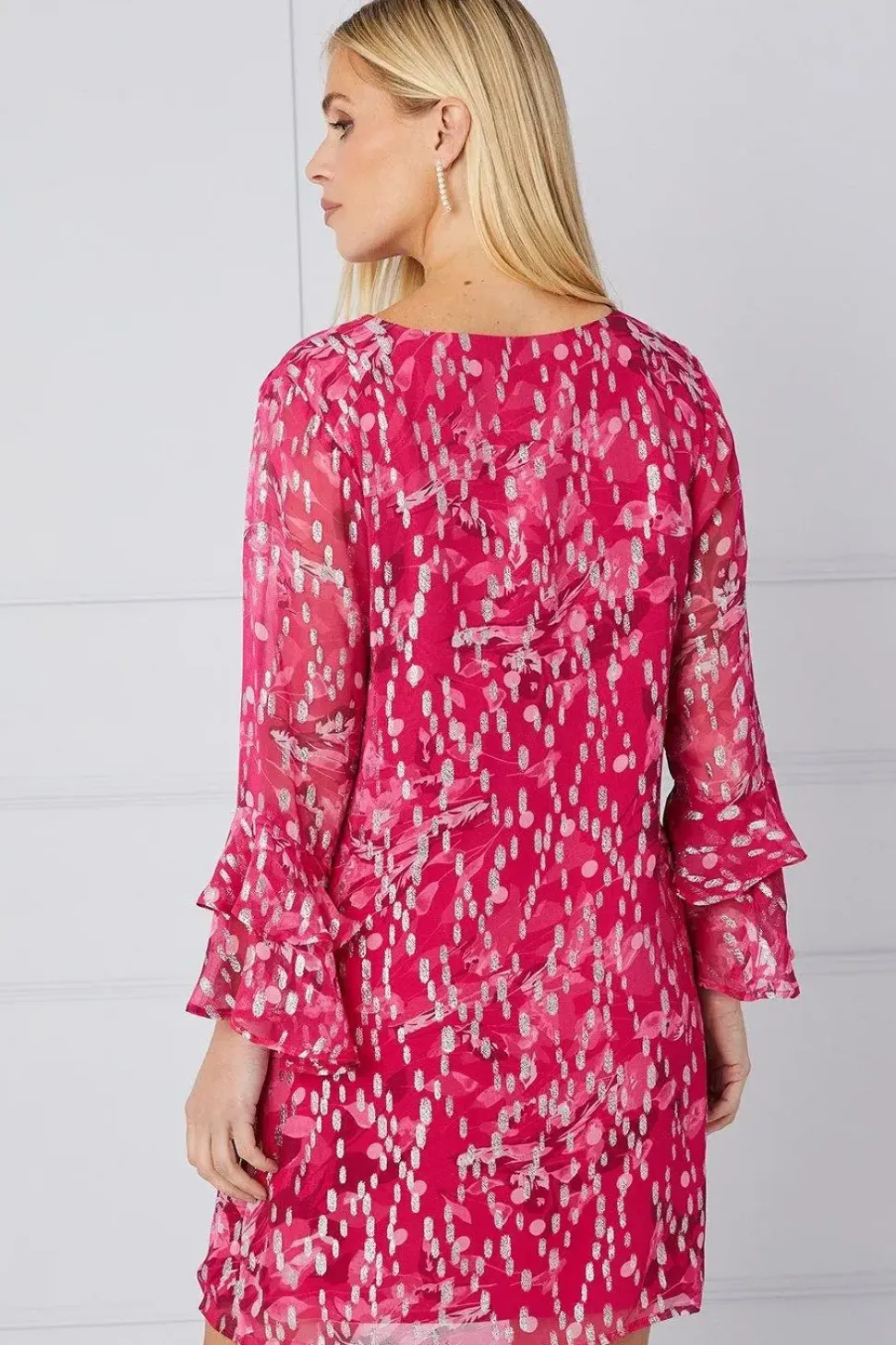 Petite Floral Glitter Spot Ruffle Shift Dress