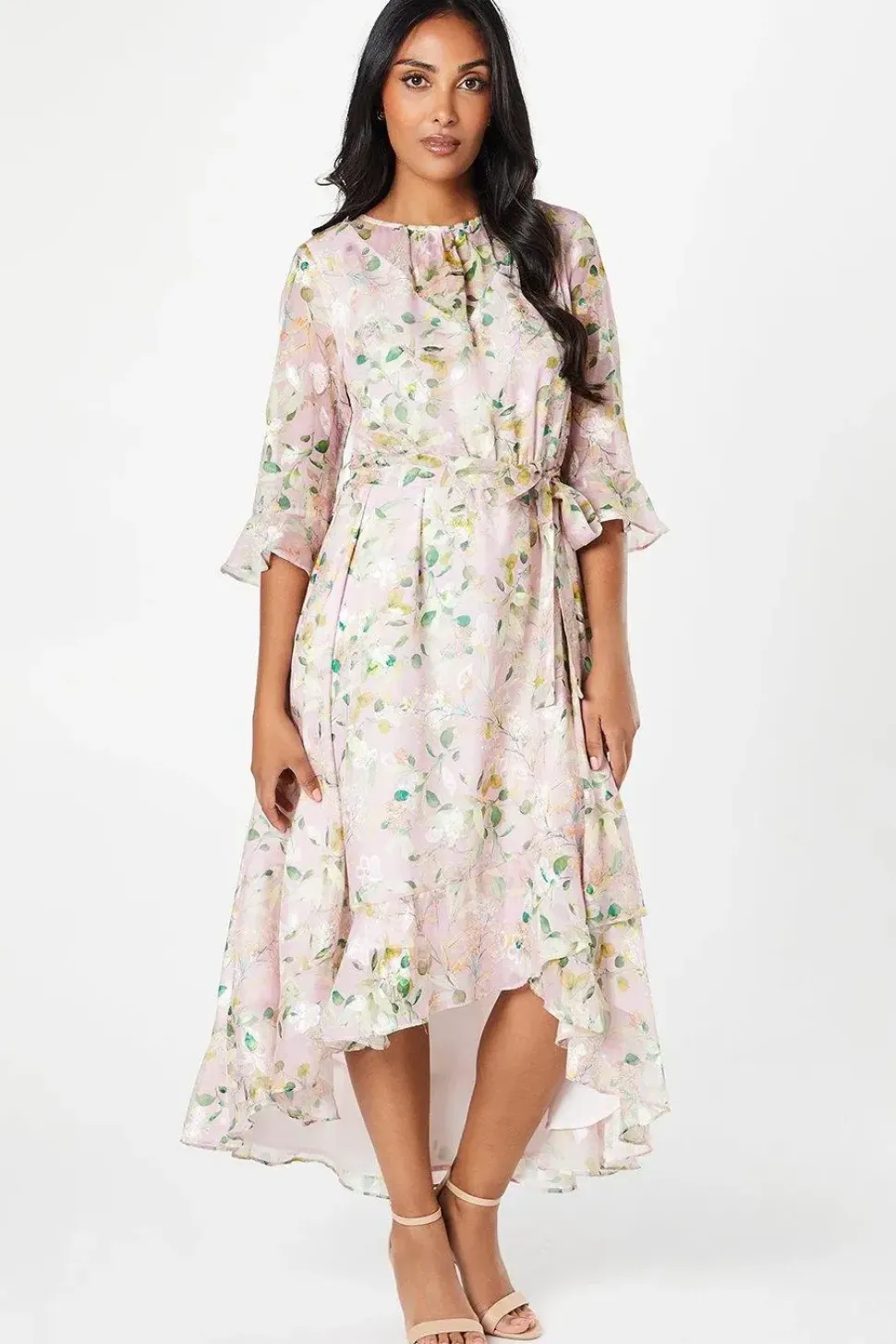 Petite Floral Jacquard Ruffle Midaxi Dress