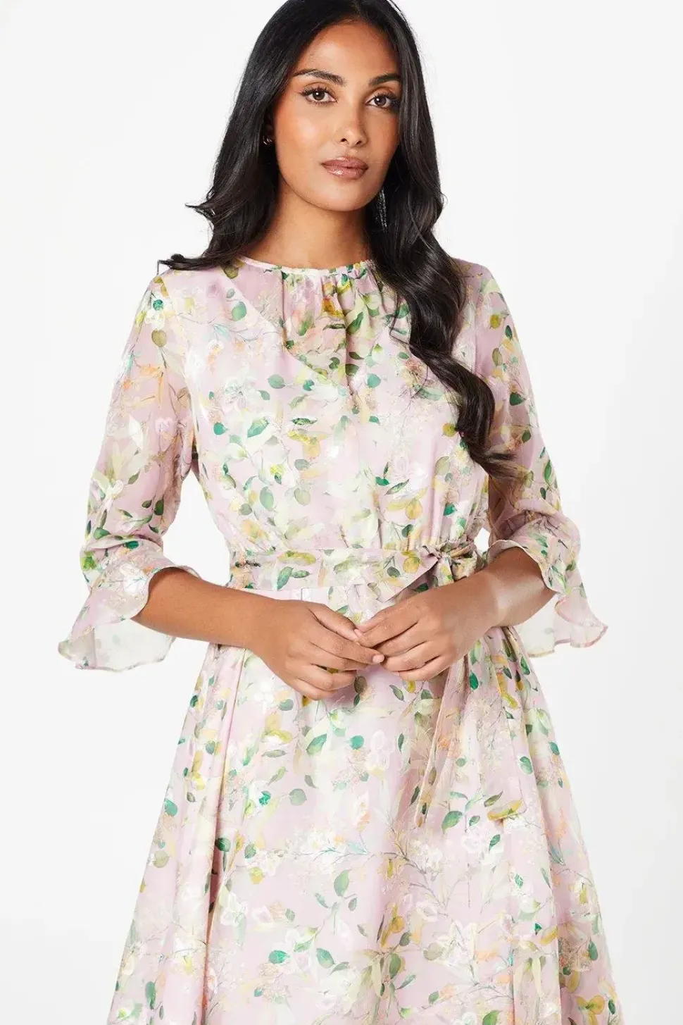 Petite Floral Jacquard Ruffle Midaxi Dress