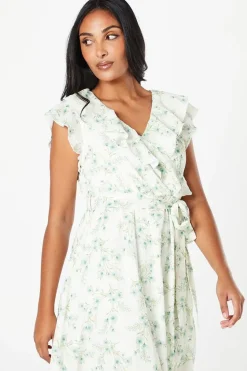 Petite Floral Jacquard Satin Ruffle Maxi Dress