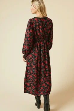 Petite Floral Lace Trim Midi Dress