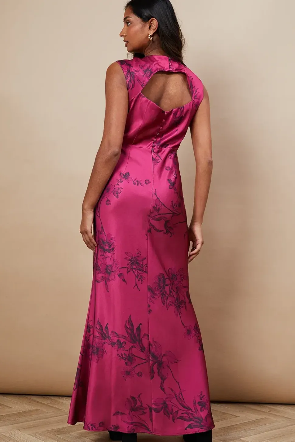Petite Floral Occasion Satin Open Back Maxi Dress