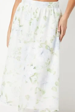 Petite Floral Organza Pleated Midi Skirt