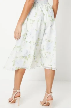 Petite Floral Organza Pleated Midi Skirt