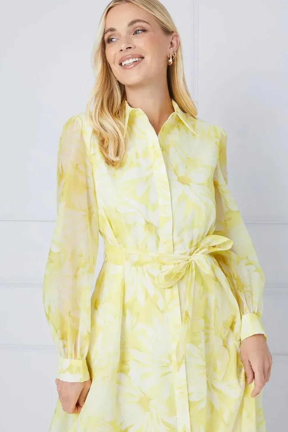 Petite Floral Organza Shirt Midi Dress