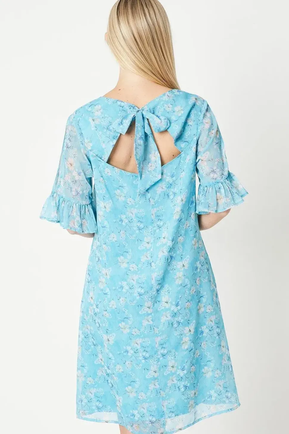 Petite Floral Print Flutter Sleeve Tie Back Shift Dress