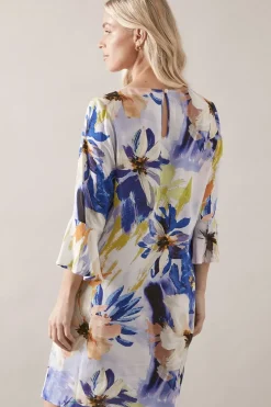 Petite Floral Print Frill Sleeve Shift Dress