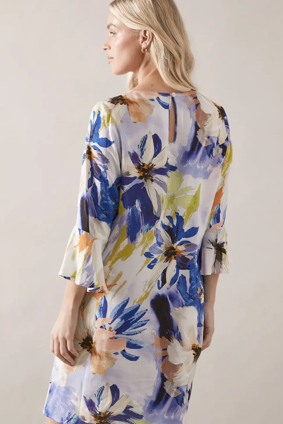 Petite Floral Print Frill Sleeve Shift Dress