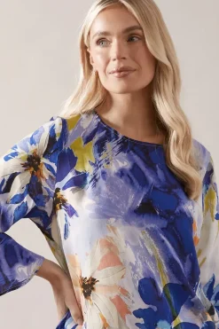 Petite Floral Print Frill Sleeve Shift Dress
