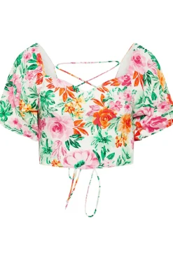 Petite Floral Print Puff Sleeve Crop Top