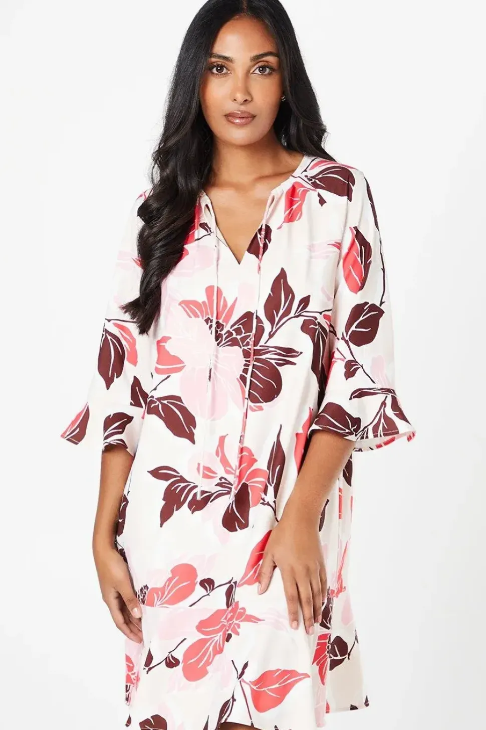 Petite Floral Print Ruffle Hem Shift Dress