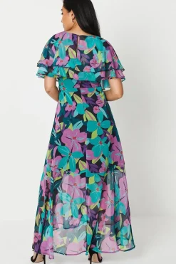 Petite Floral Print Ruffle Sleeve Wrap Maxi Dress