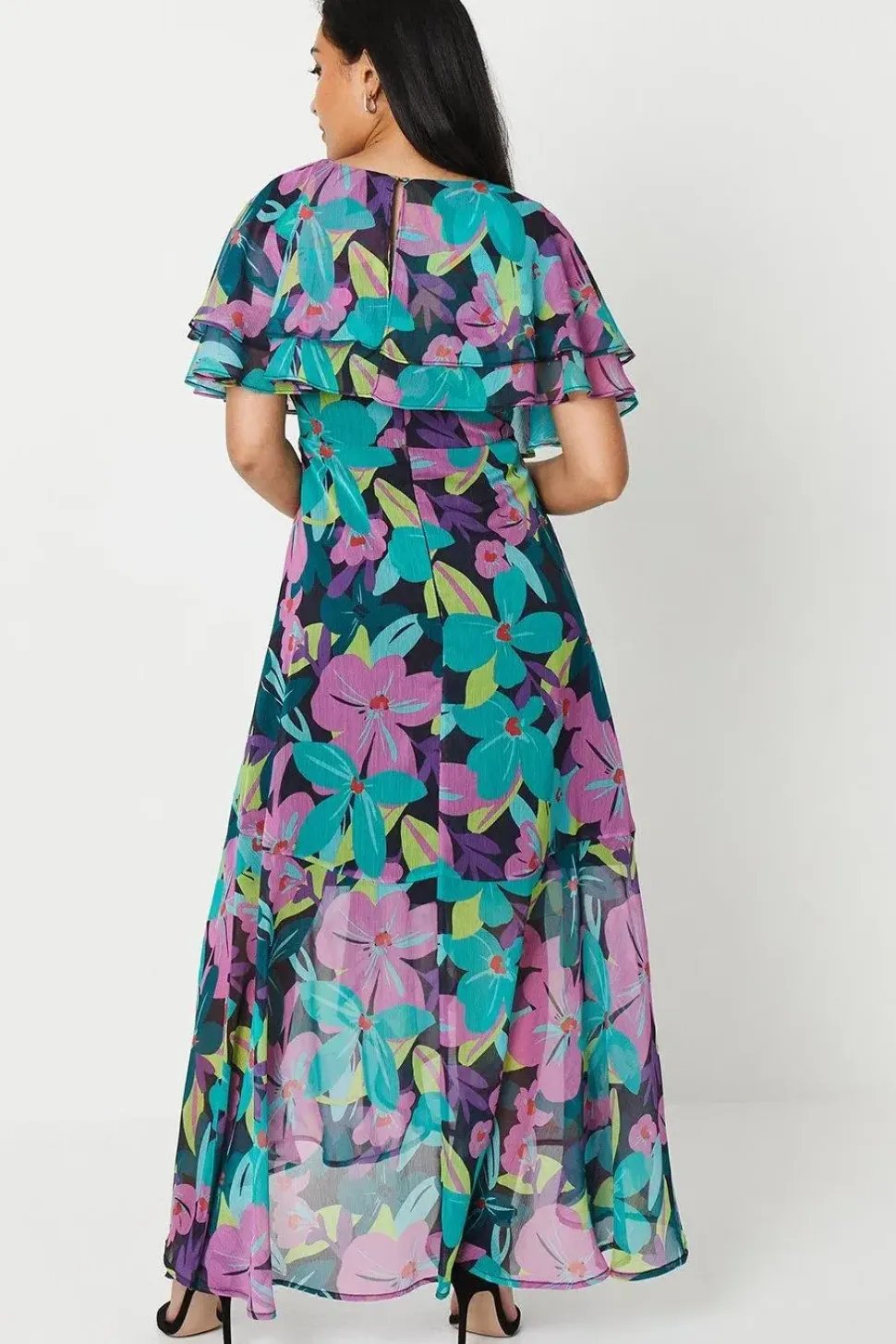 Petite Floral Print Ruffle Sleeve Wrap Maxi Dress