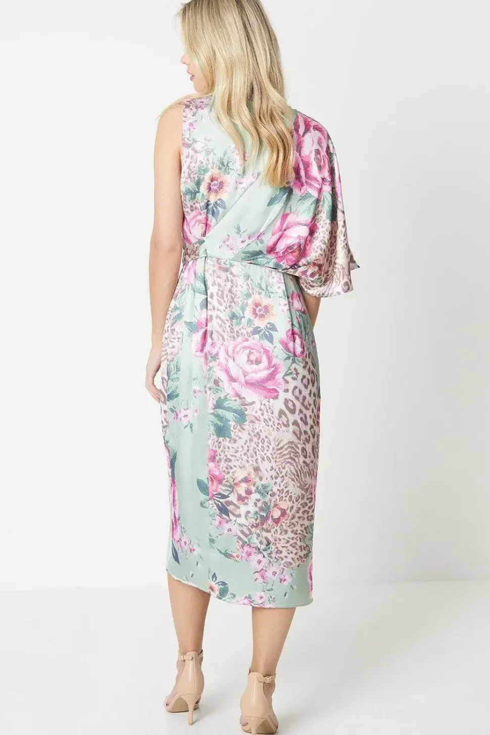 Petite Floral Print Satin Wrap Midi Dress
