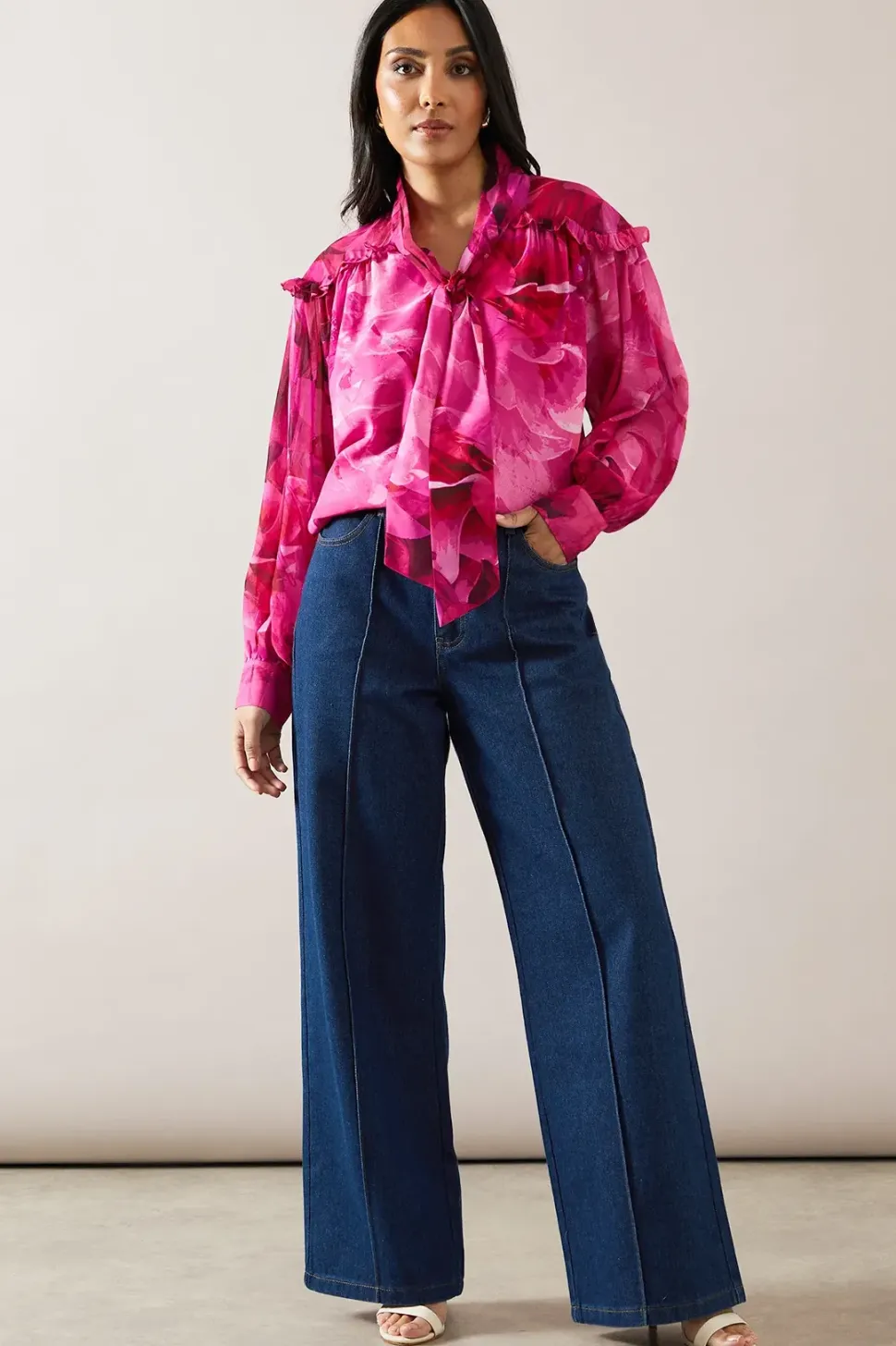 Petite Floral Print Tie Front Blouse