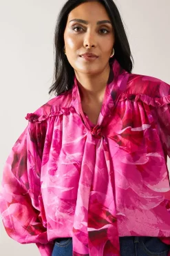 Petite Floral Print Tie Front Blouse