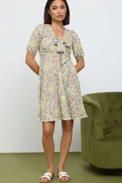 Petite Floral Print Tie Front Mini Dress