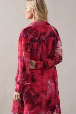 Petite Floral Print Tie Neck Shift Mini Dress