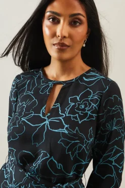 Petite Floral Print Tie Waist Shift Dress