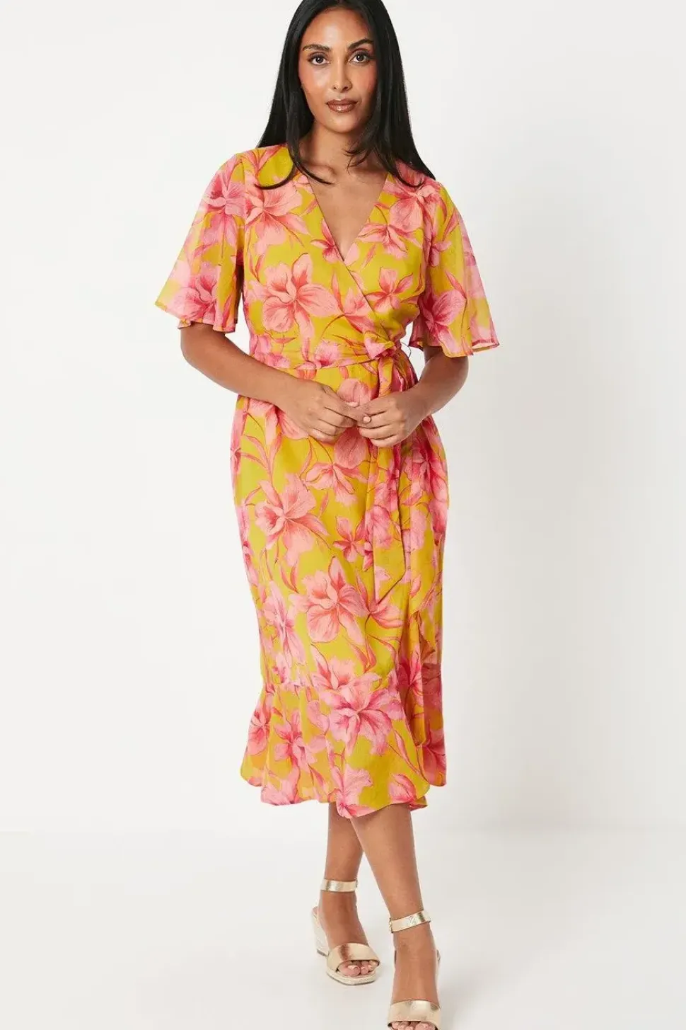 Petite Floral Print Wrap Midi Dress
