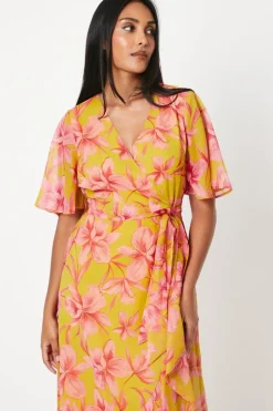 Petite Floral Print Wrap Midi Dress