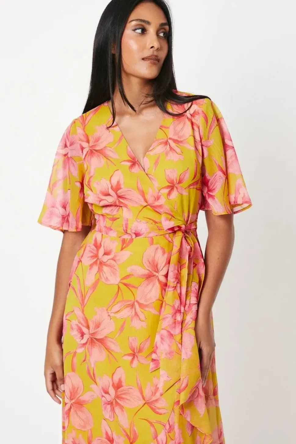Petite Floral Print Wrap Midi Dress