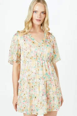 Petite Floral Ruffle Burnout Stripe Tiered Mini Dress