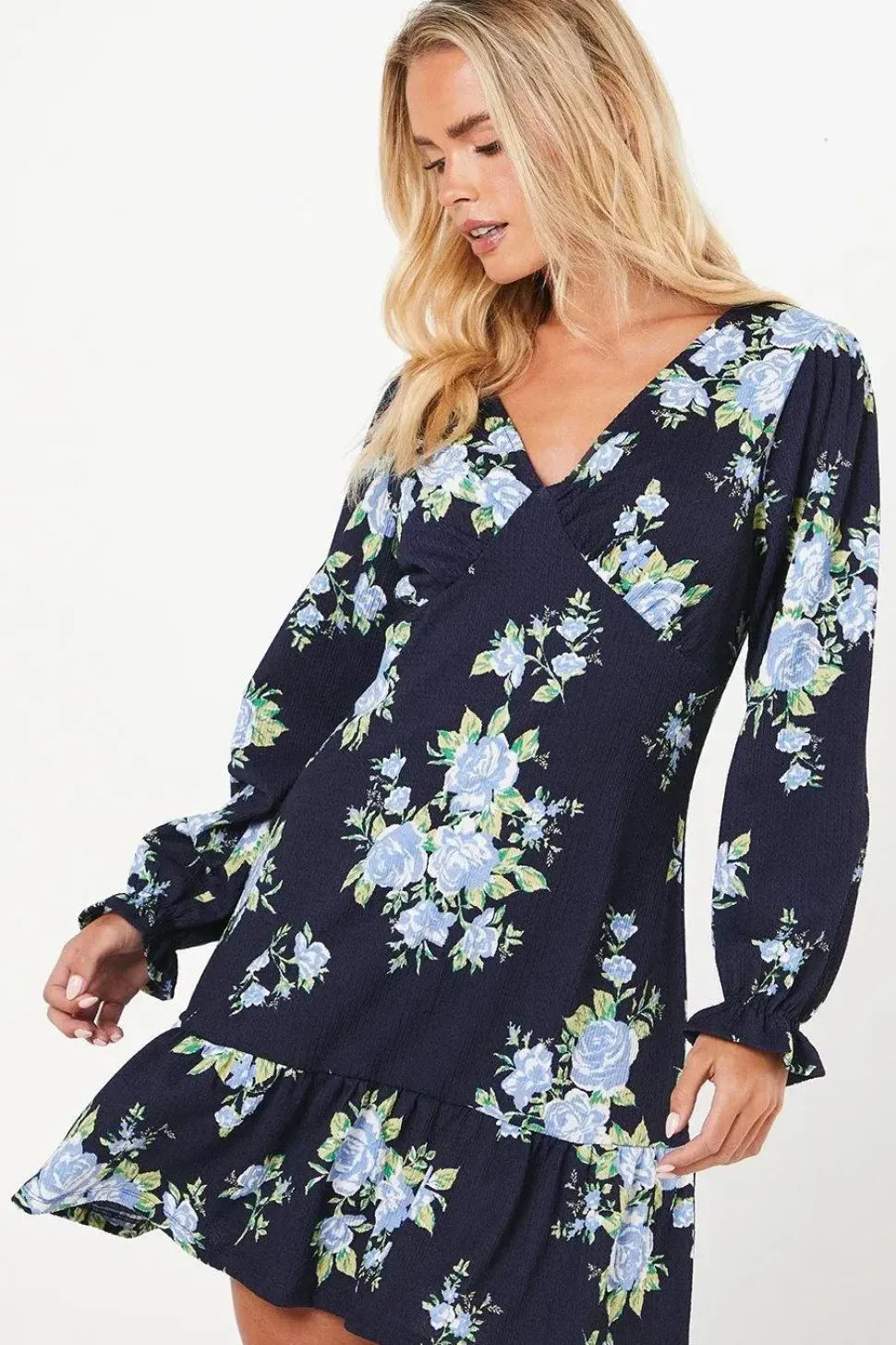 Petite Floral Ruffle Hem Mini Dress