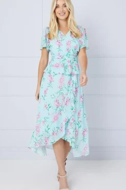 Petite Floral Ruffle Peplum Midi Dress
