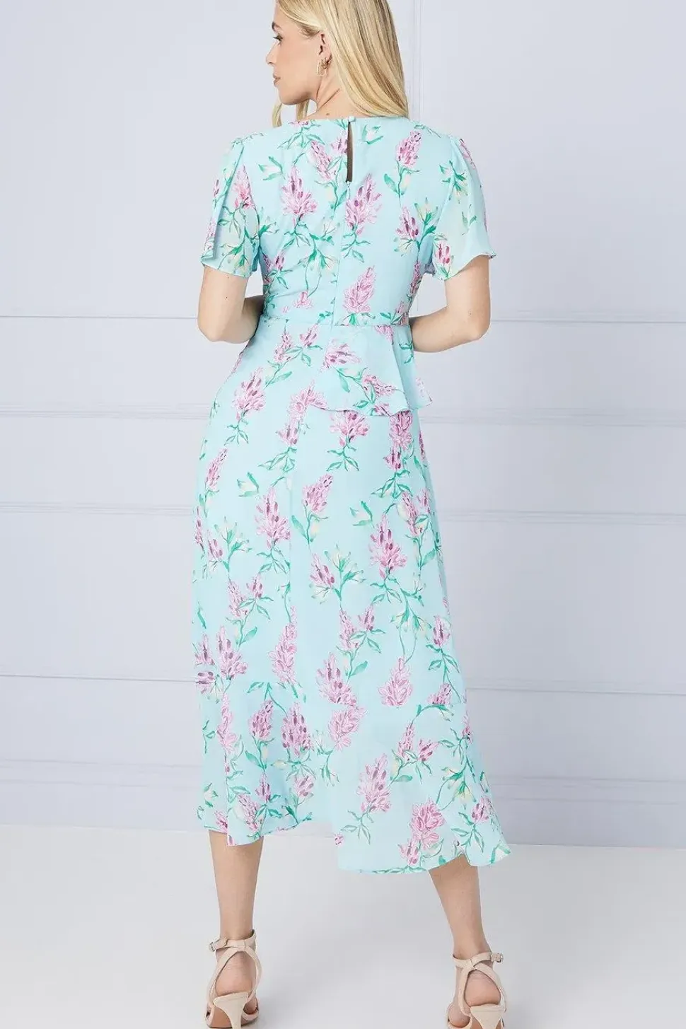 Petite Floral Ruffle Peplum Midi Dress