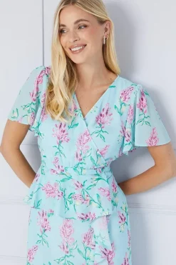 Petite Floral Ruffle Peplum Midi Dress