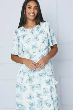 Petite Floral Satin Ruffle Midi Dress