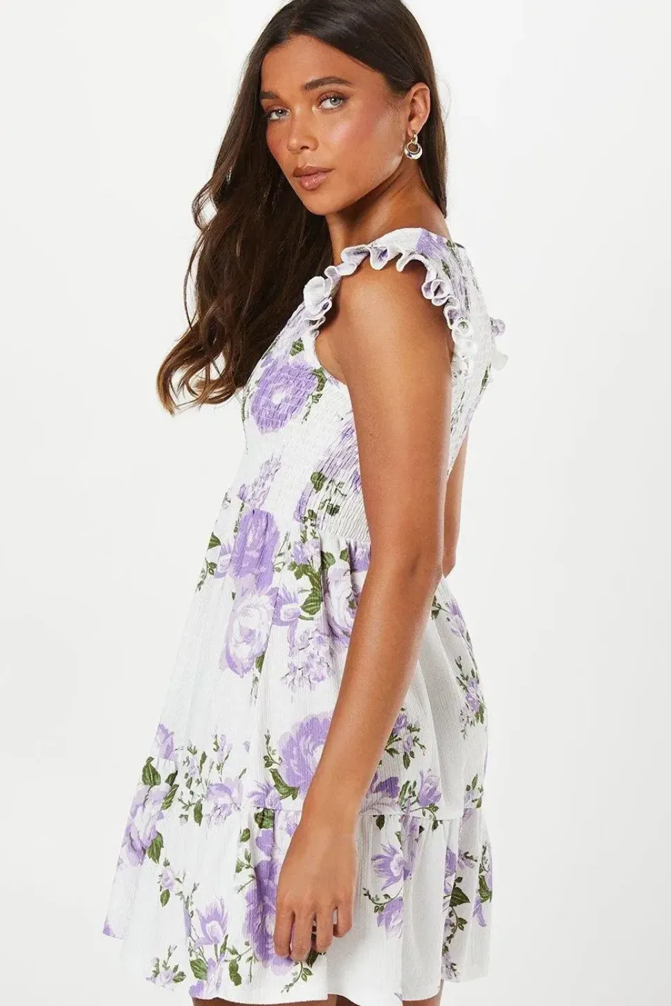 Petite Floral Shirred Bodice Mini Dress