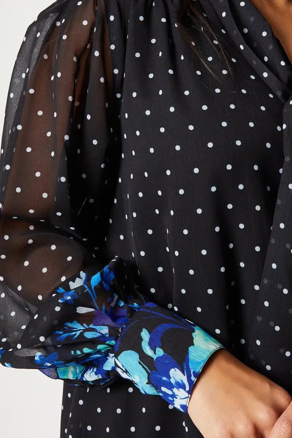 Petite Floral Spot Pussy Bow Shift Dress