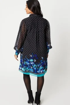 Petite Floral Spot Pussy Bow Shift Dress