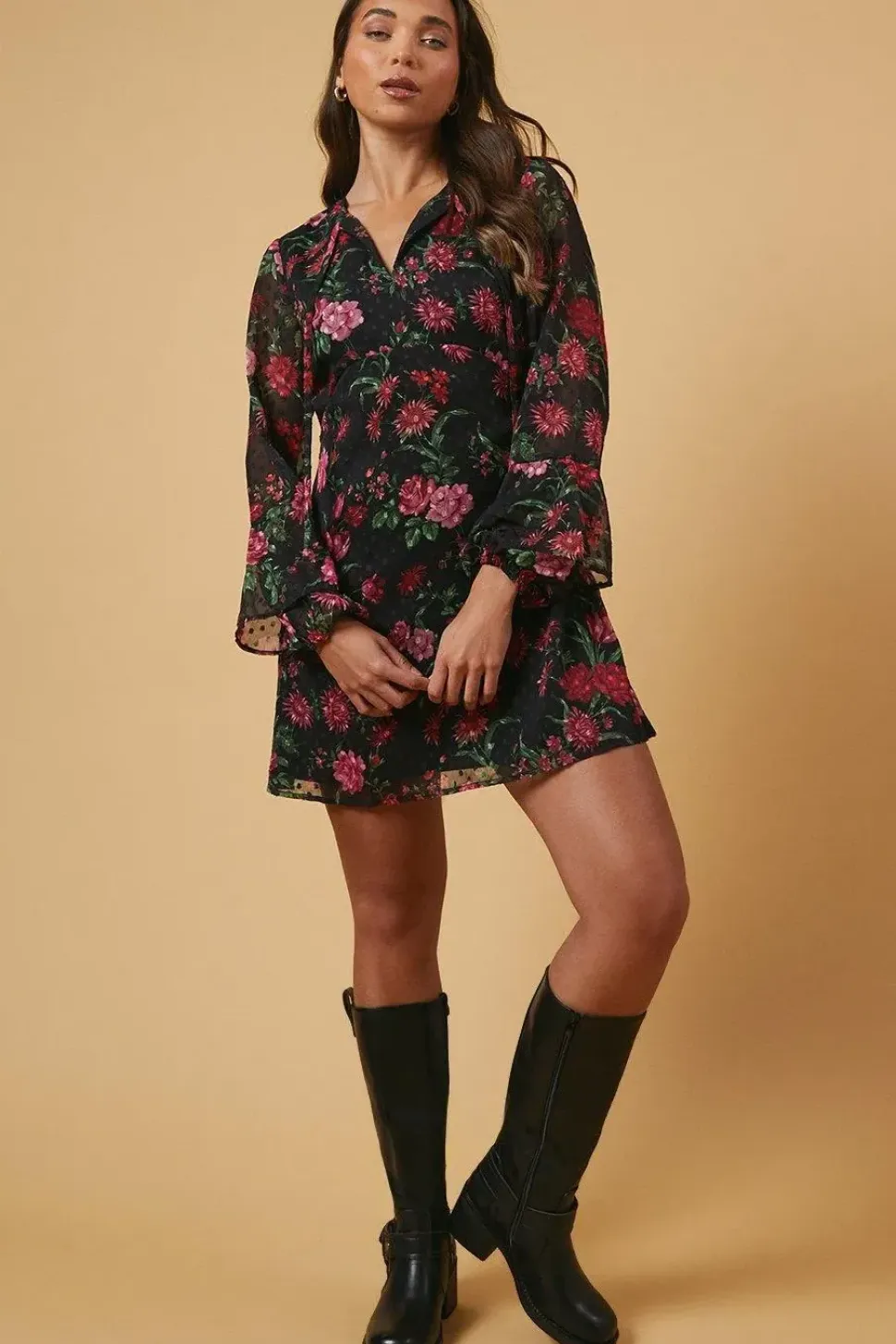 Petite Floral Tie Dobby Chiffon Mini Dress