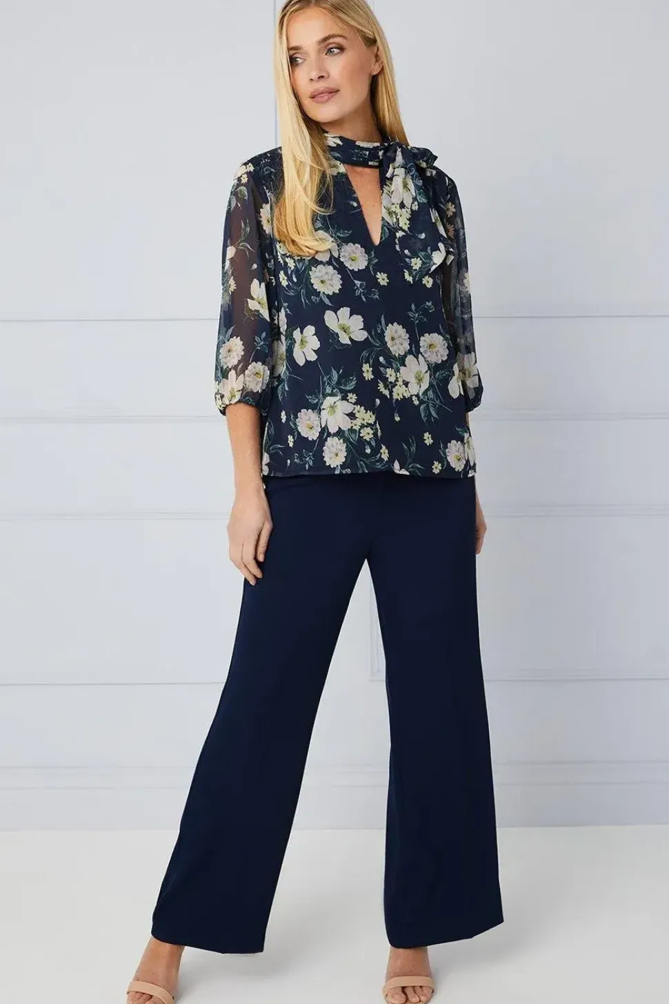 Petite Floral Tie Neck Blouse
