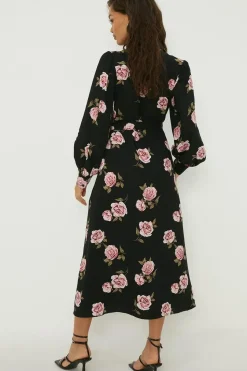 Petite Floral Tie Waist Midi Shirt Dress