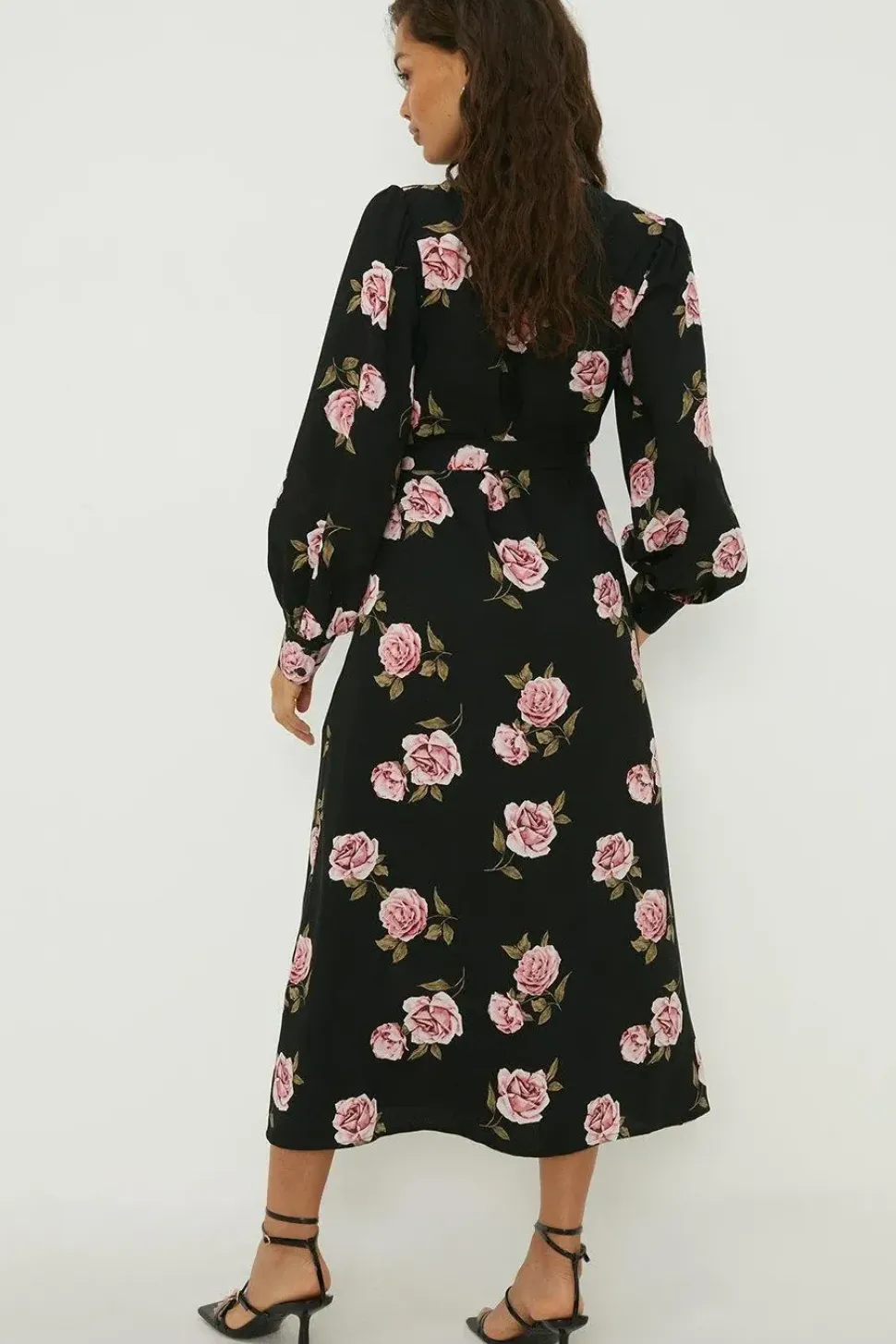 Petite Floral Tie Waist Midi Shirt Dress