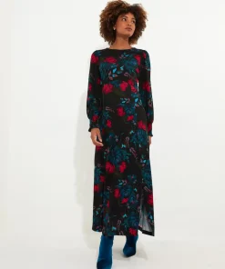 Petite Floral Tie-Waist Puff Sleeve Maxi Dress