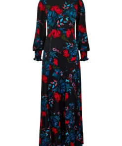 Petite Floral Tie-Waist Puff Sleeve Maxi Dress