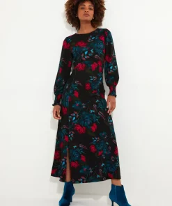 Petite Floral Tie-Waist Puff Sleeve Maxi Dress