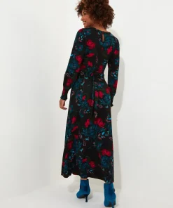Petite Floral Tie-Waist Puff Sleeve Maxi Dress