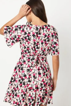 Petite Flutter Sleeve Tie Back Mini Dress