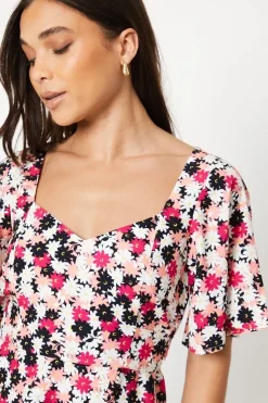 Petite Flutter Sleeve Tie Back Mini Dress