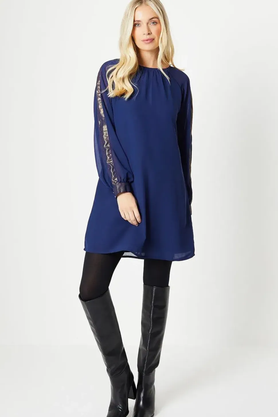 Petite Foil Sleeve Insert Shift Dress
