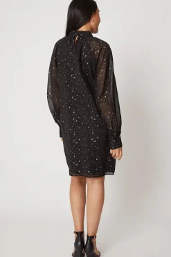 Petite Foil Star Tie Neck Shift Dress